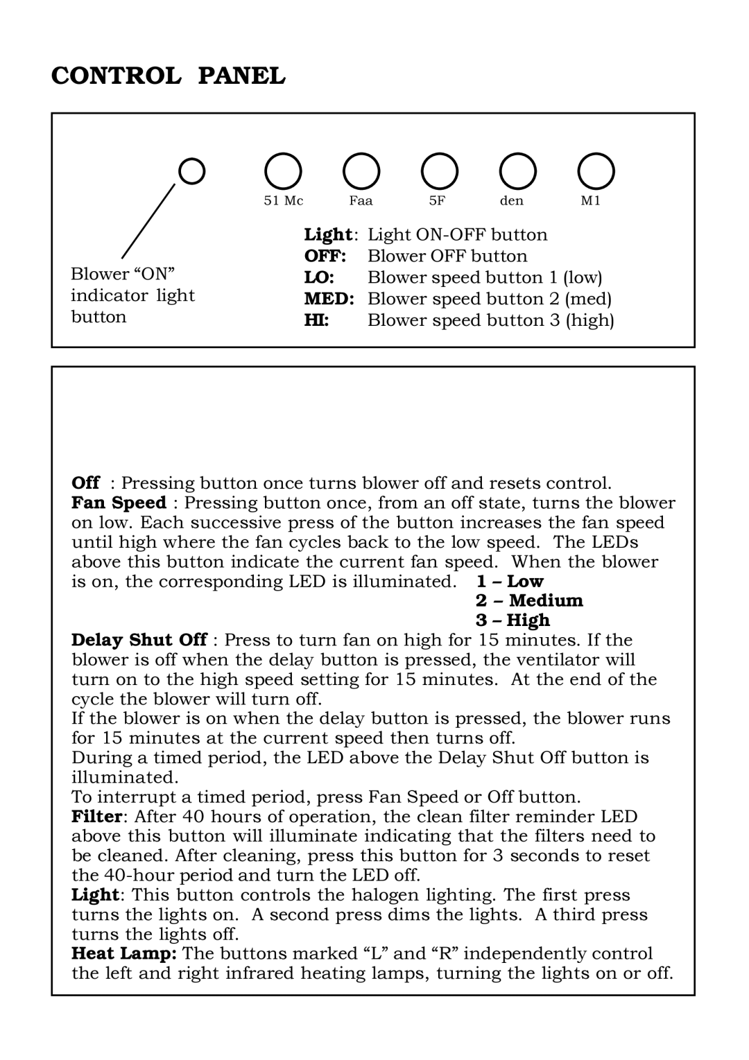 Thermador HST installation instructions Control Panel, HSB Series Hoods, HS Series Hoods, Off, Med 