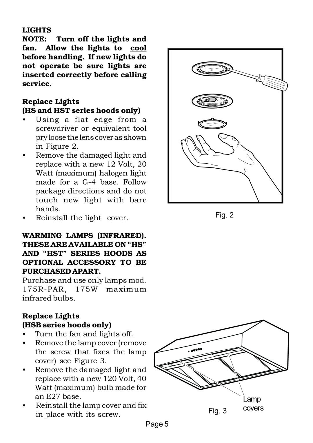 Thermador HST, HSB installation instructions Lights 