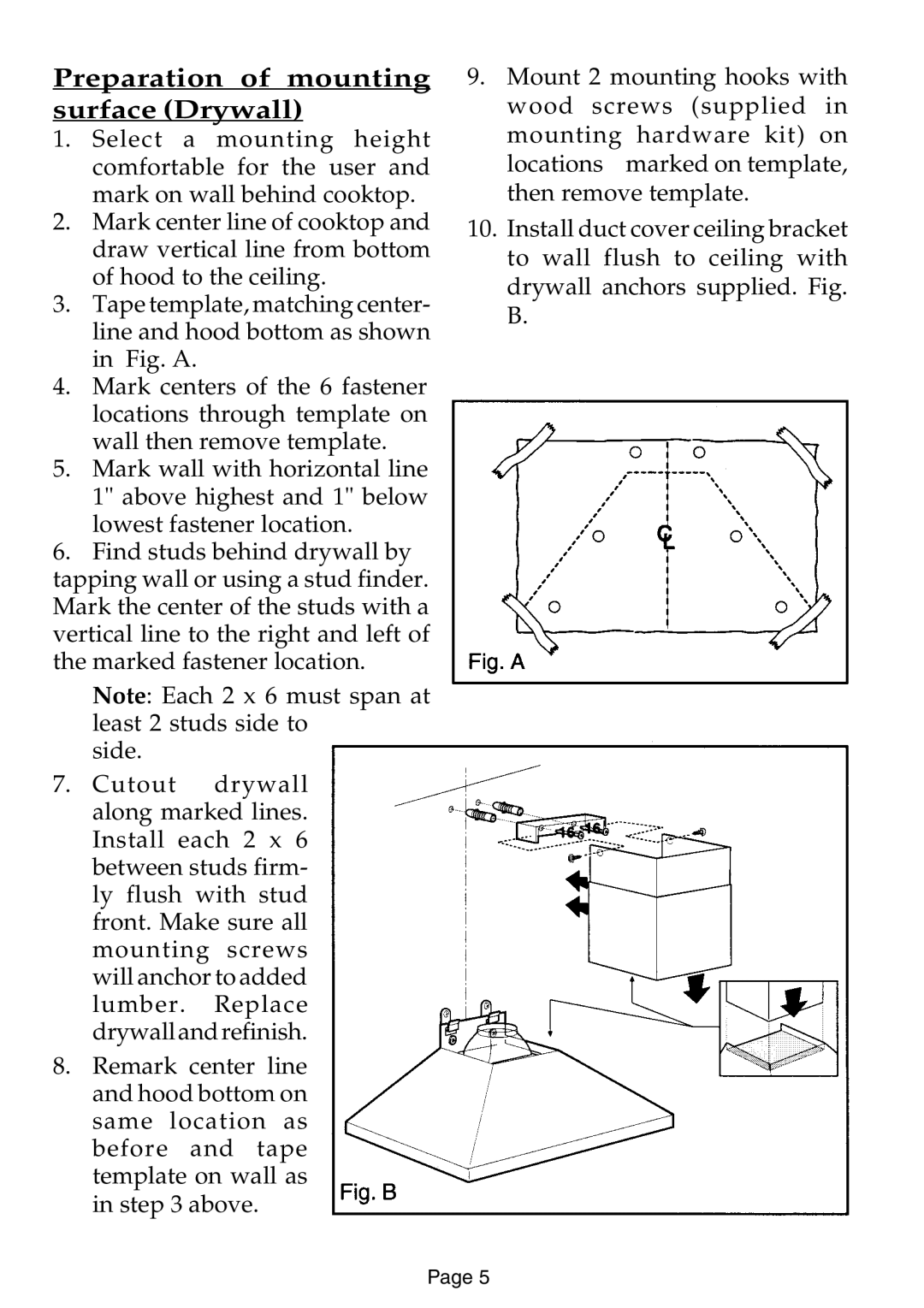 Thermador HCSW, HSW, HDW, HGSW installation instructions Preparation of mounting surface Drywall 