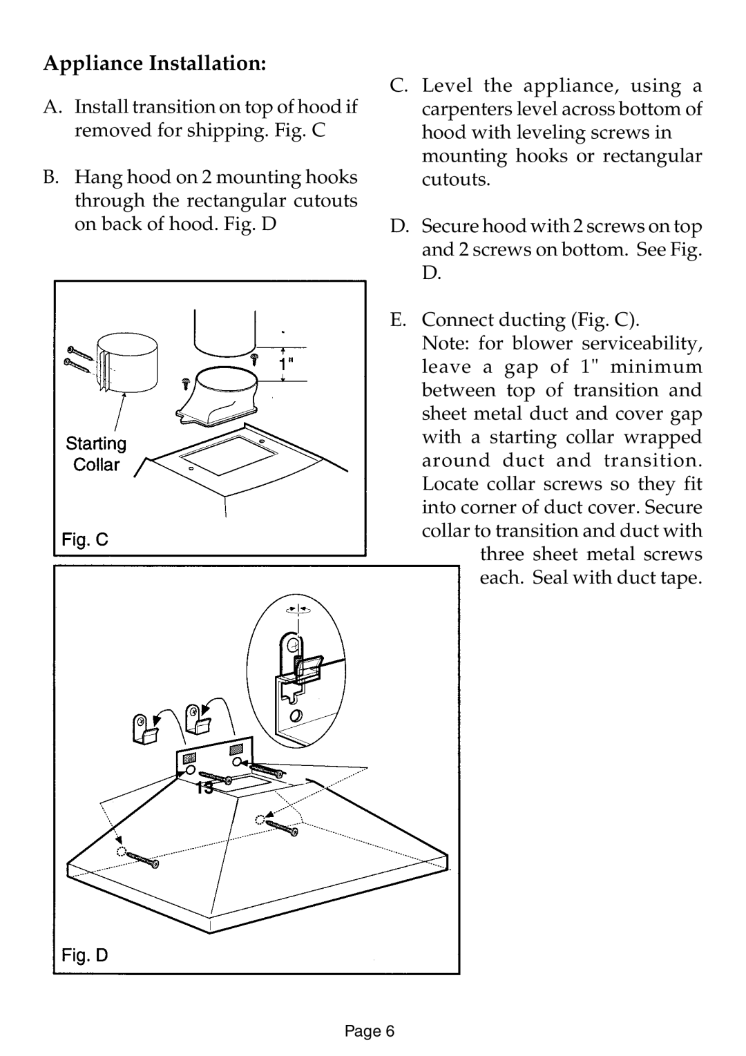 Thermador HDW, HSW, HCSW, HGSW installation instructions Appliance Installation 