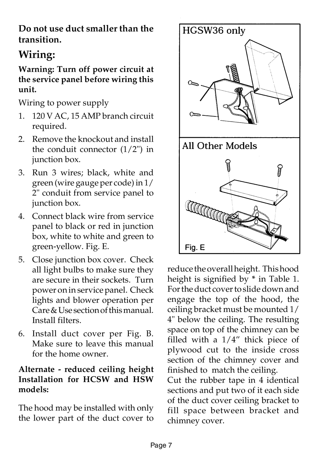 Thermador HGSW, HSW, HCSW, HDW installation instructions Wiring 