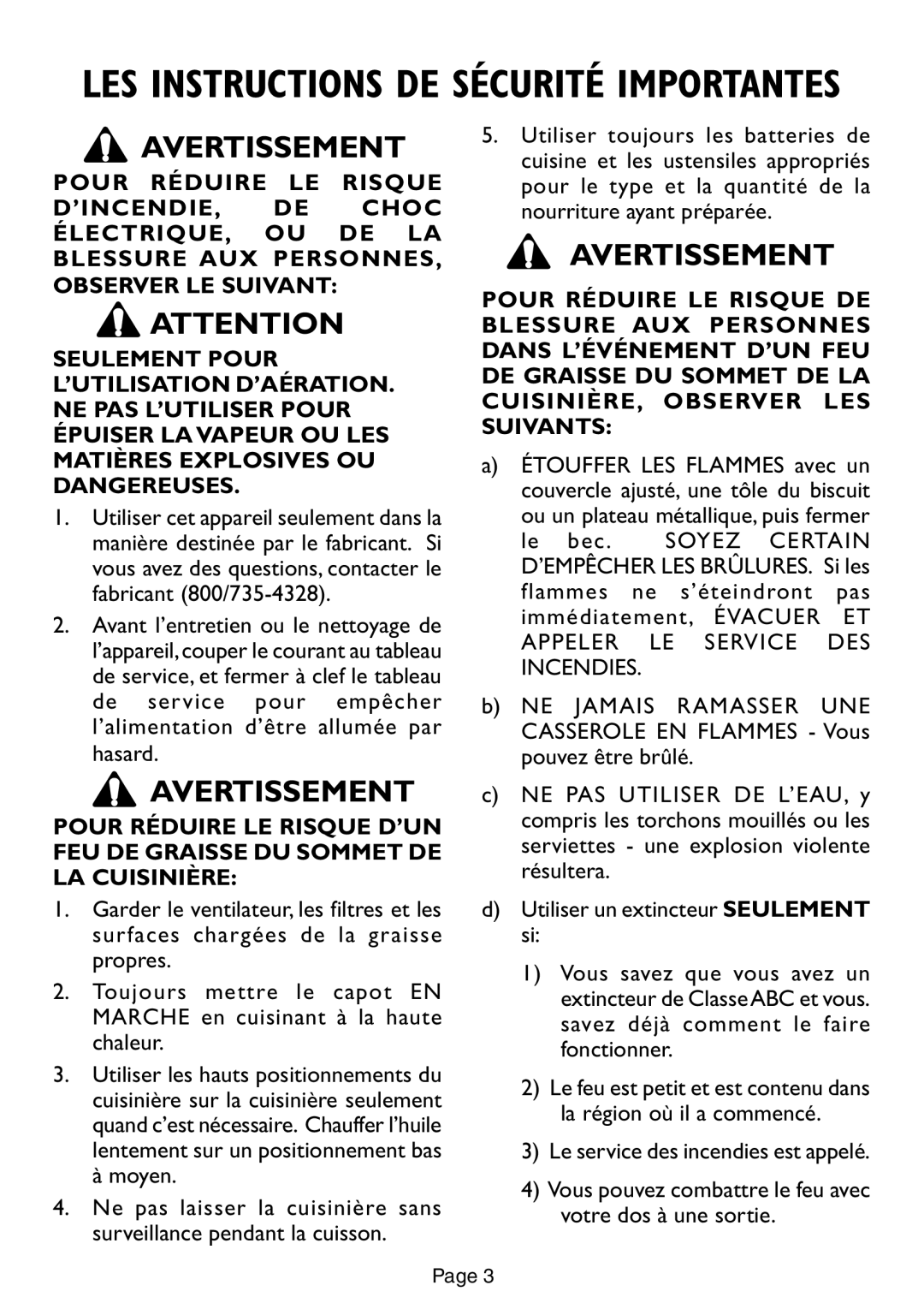 Thermador HGSW, HSW, HCSW, HDW installation instructions LES Instructions DE Sécurité Importantes 