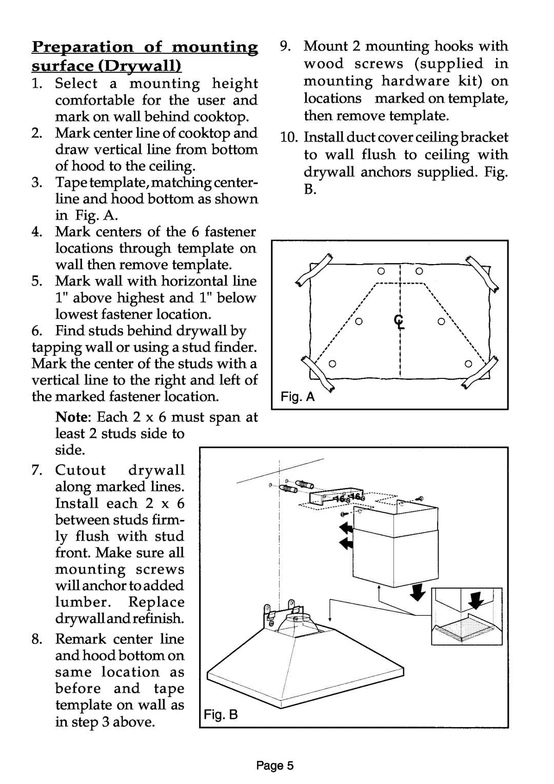 Thermador HCSW, HSW, HDW, HGSW installation instructions Preparation of mounting surface Drywall 