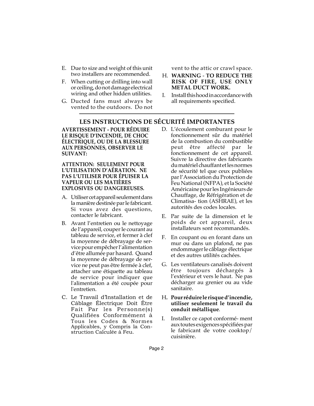 Thermador HTSW, HCSW, HDW, HGSW, HSW installation instructions LES Instructions DE Sécurité Importantes 