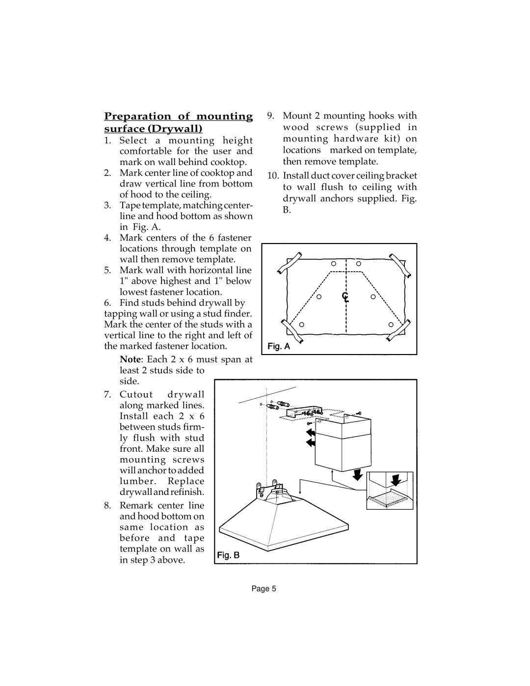 Thermador HTSW, HCSW, HDW, HGSW, HSW installation instructions Preparation of mounting surface Drywall 