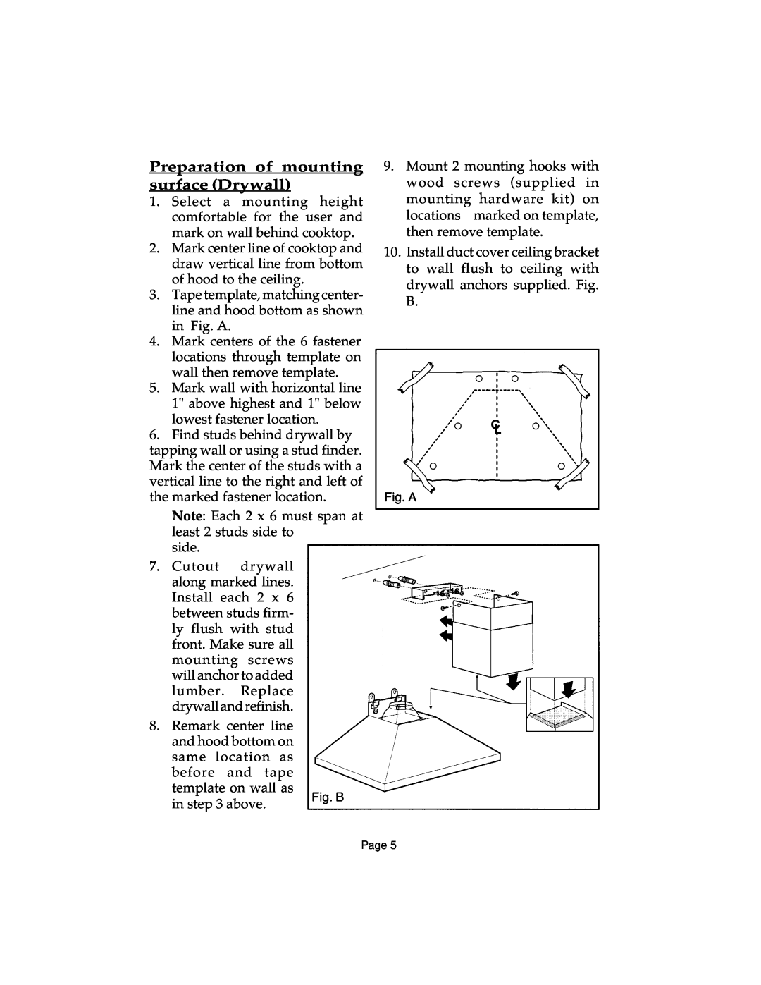 Thermador HTSW, HCSW, HDW, HGSW, HSW installation instructions Preparation of mounting surface Drywall 