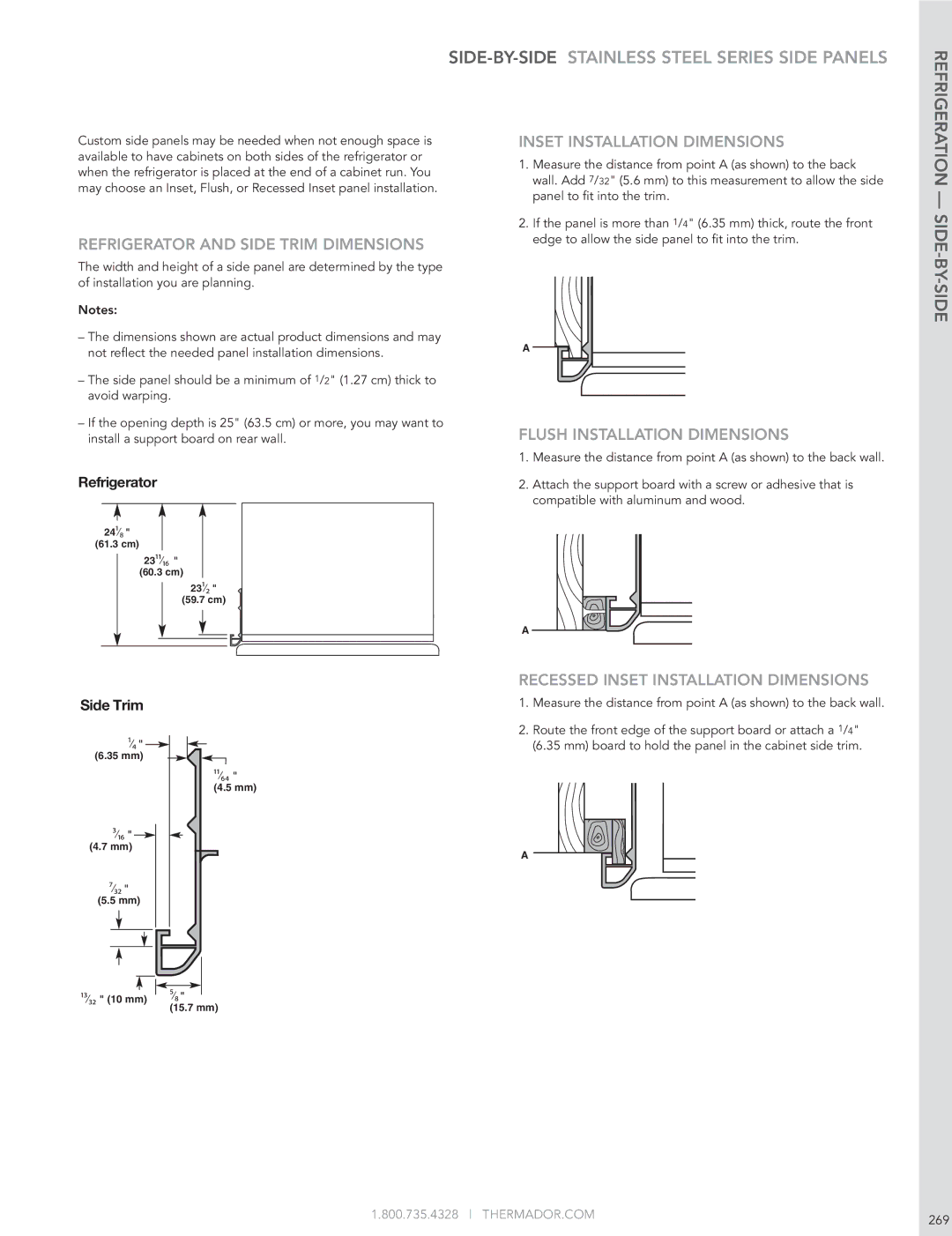 Thermador KBUIT4255E manual SIDE-BY-SIDESTAINLESS Steel Series Side Panels, Flush Installation Dimensions 