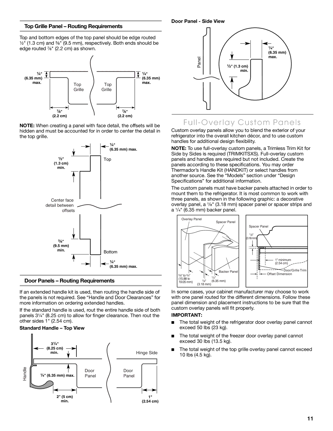 Thermador 2327570A Full-Overlay Custom Panels, Top Grille Panel Routing Requirements, Door Panels Routing Requirements 