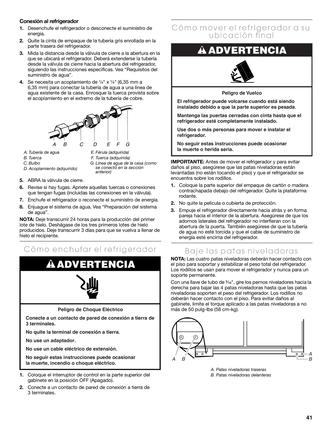 Thermador KBUDT4275E, KBUIT4275E, KBUIT4855E Cómo mover el refrigerador a su Ubicación final, Cómo enchufar el refrigerador 