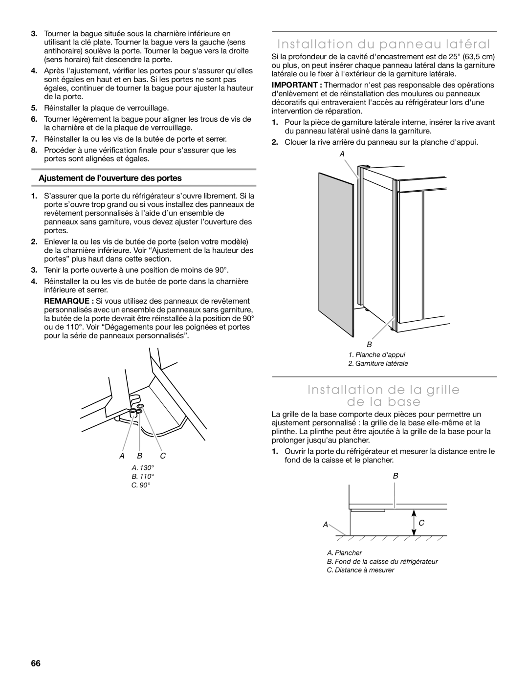 Thermador KBUIT4855E, KBUIT4275E, KBUDT4275E, 2327570A Installation du panneau latéral, Installation de la grille De la base 