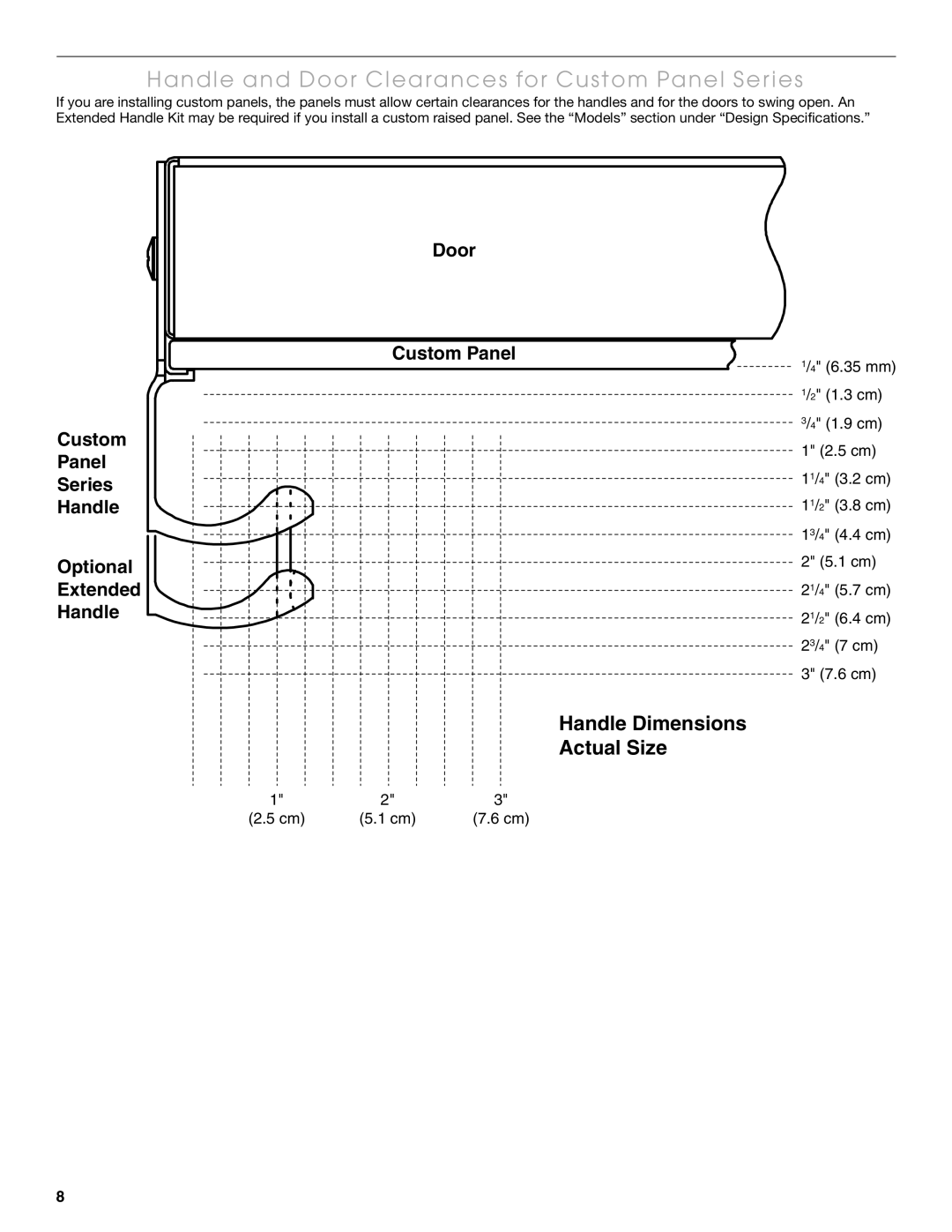 Thermador KBUDT4265E Handle and Door Clearances for Custom Panel Series, Custom Panel Series Handle Optional Extended Door 