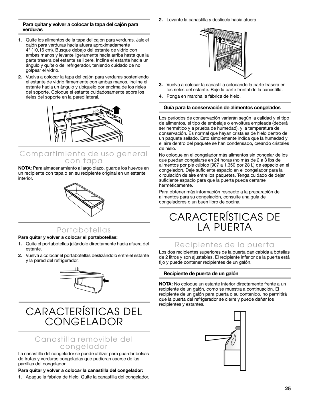 Thermador KBULT3675E, KBURT3675E, KBURT3665E, KBURT3655E manual Características DE LA Puerta, Características DEL Congelador 