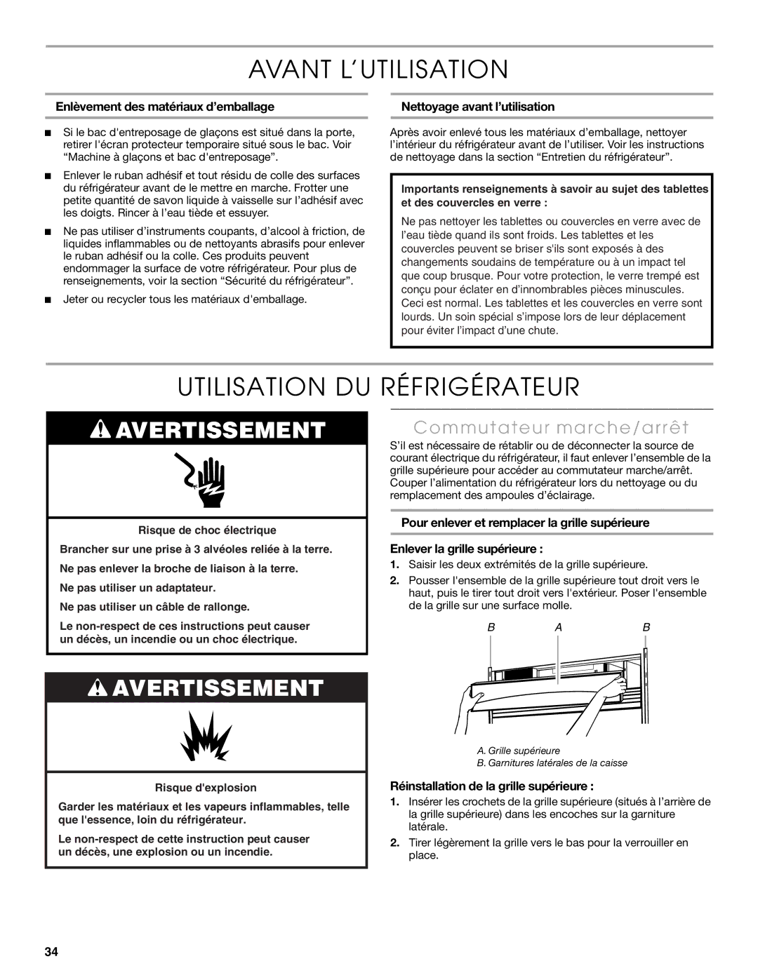 Thermador KBULT3655E, KBURT3675E, KBULT3675E Avant L’UTILISATION, Utilisation DU Réfrigérateur, Commutateur marche/arrêt 