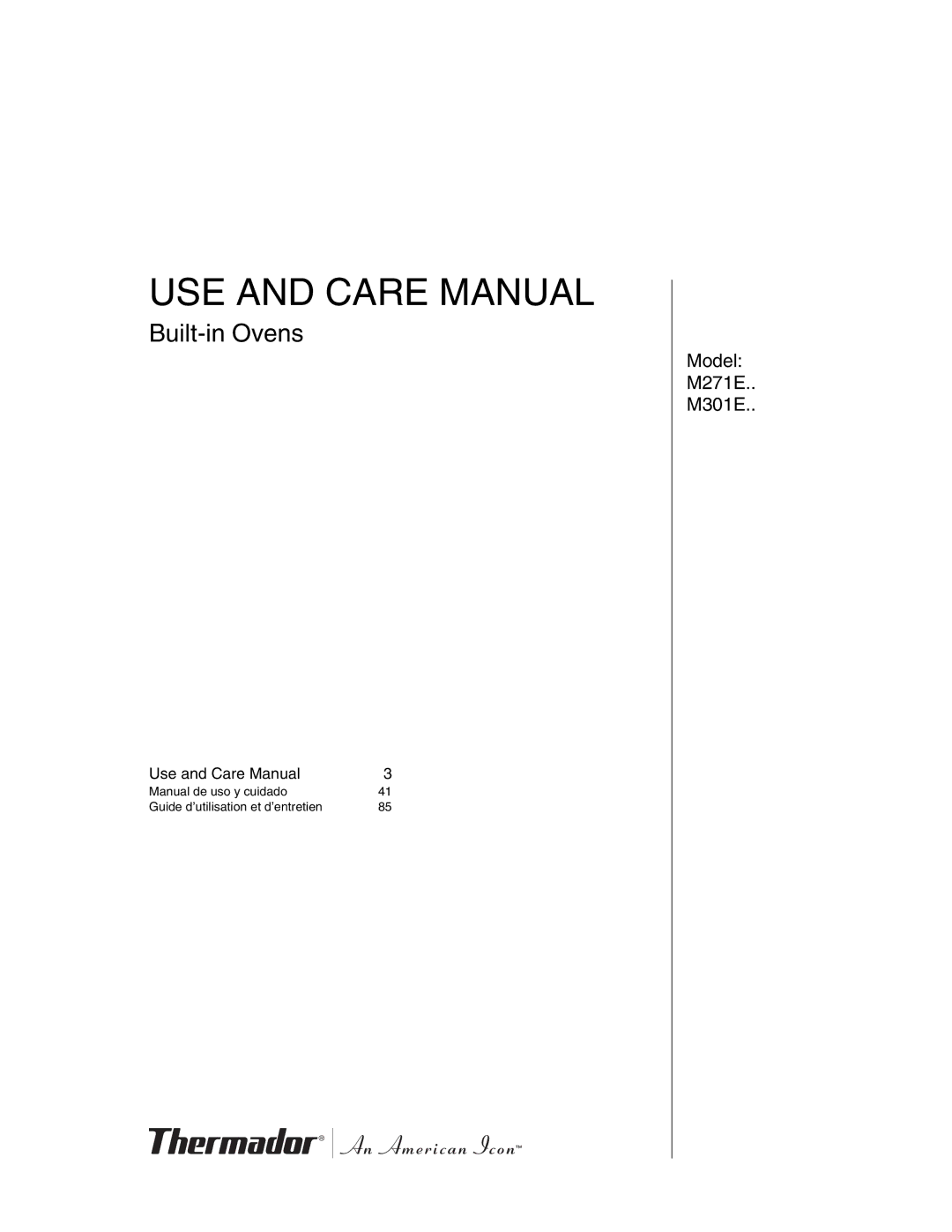 Thermador M301E, M271E manual USE and Care Manual 