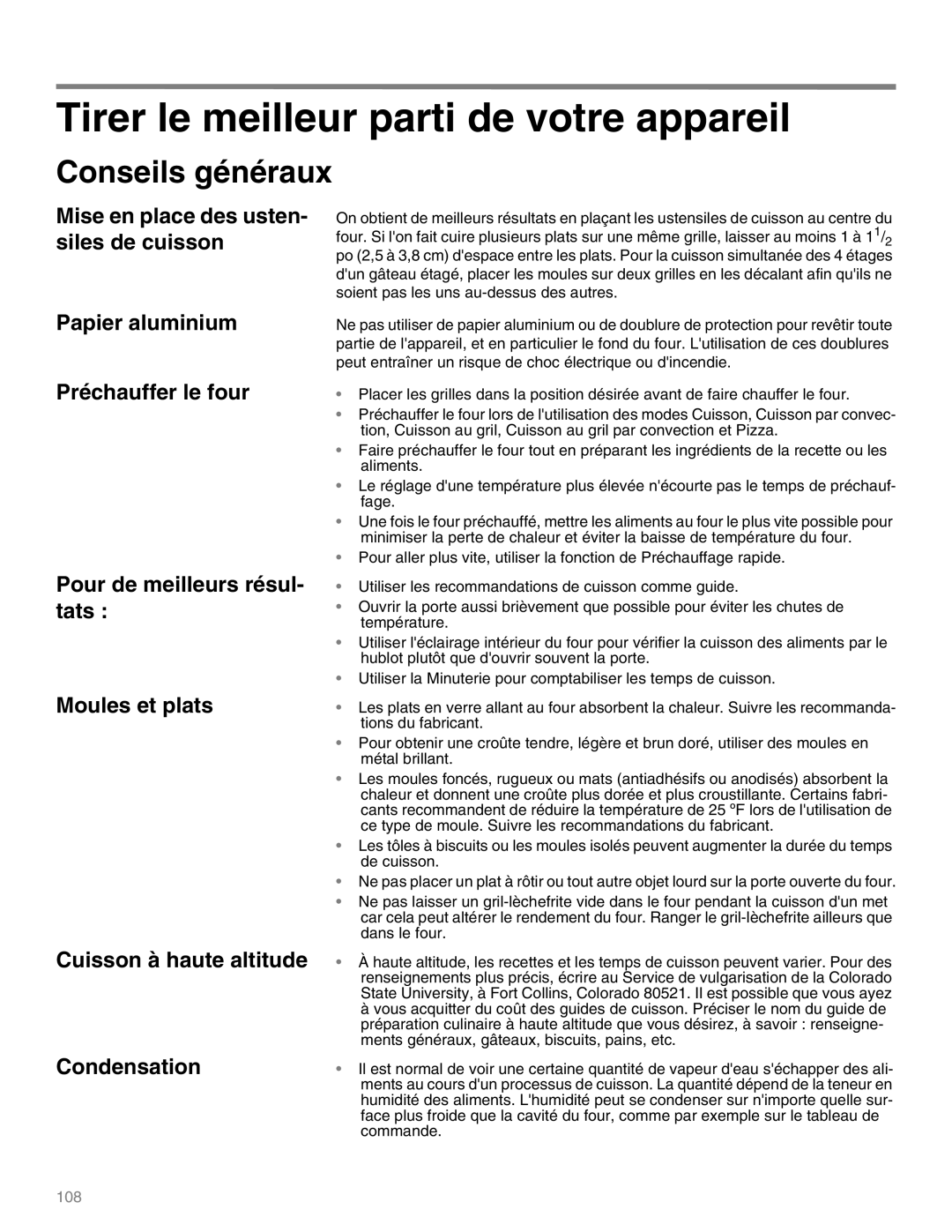 Thermador M271E, M301E manual Tirer le meilleur parti de votre appareil, Conseils généraux 