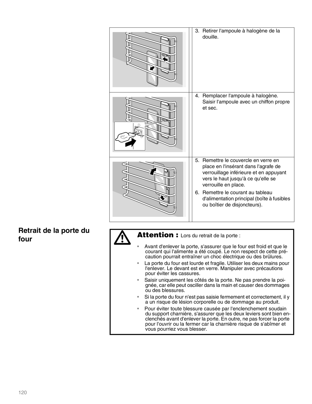 Thermador M271E, M301E manual Retrait de la porte du four 