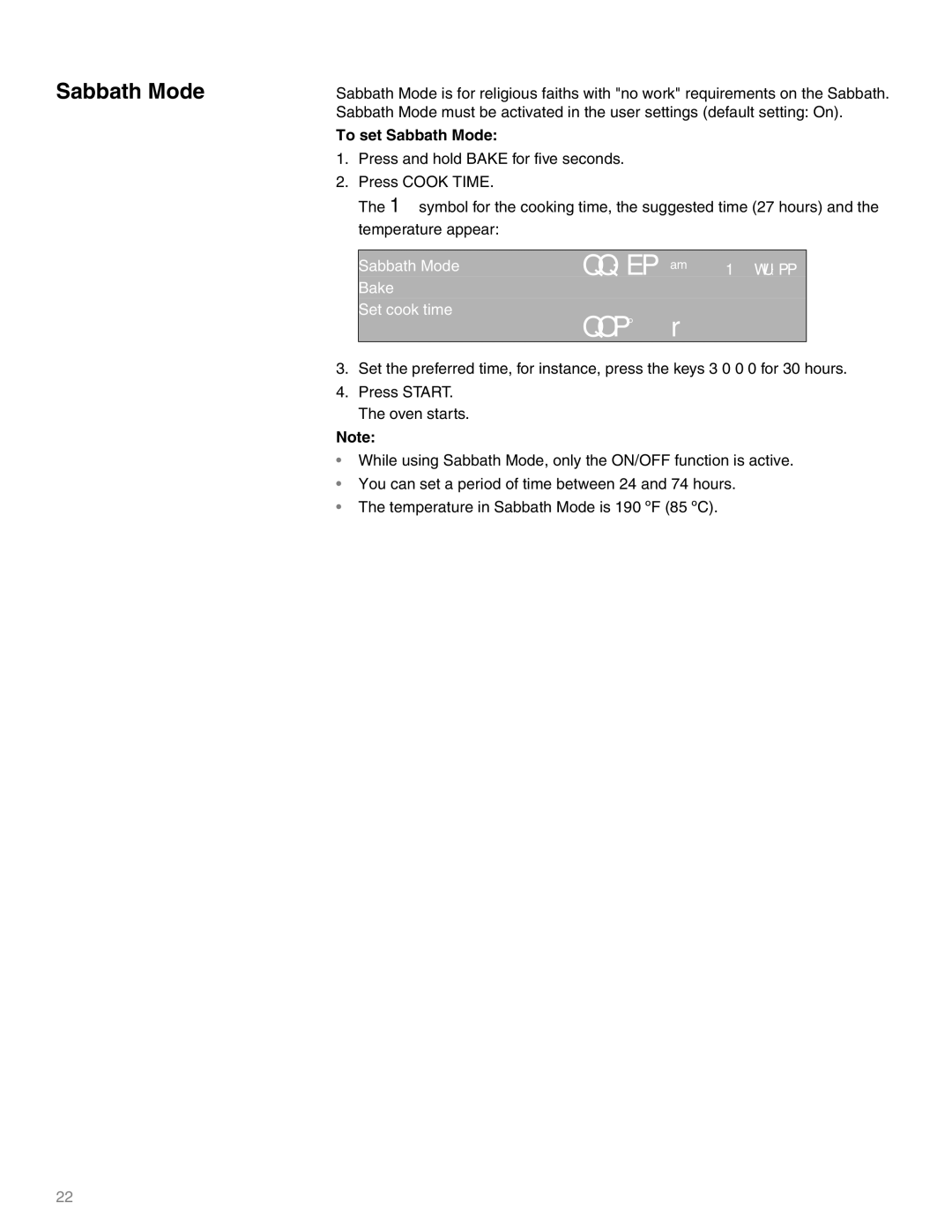 Thermador M271E, M301E manual To set Sabbath Mode, Bake Set cook time 