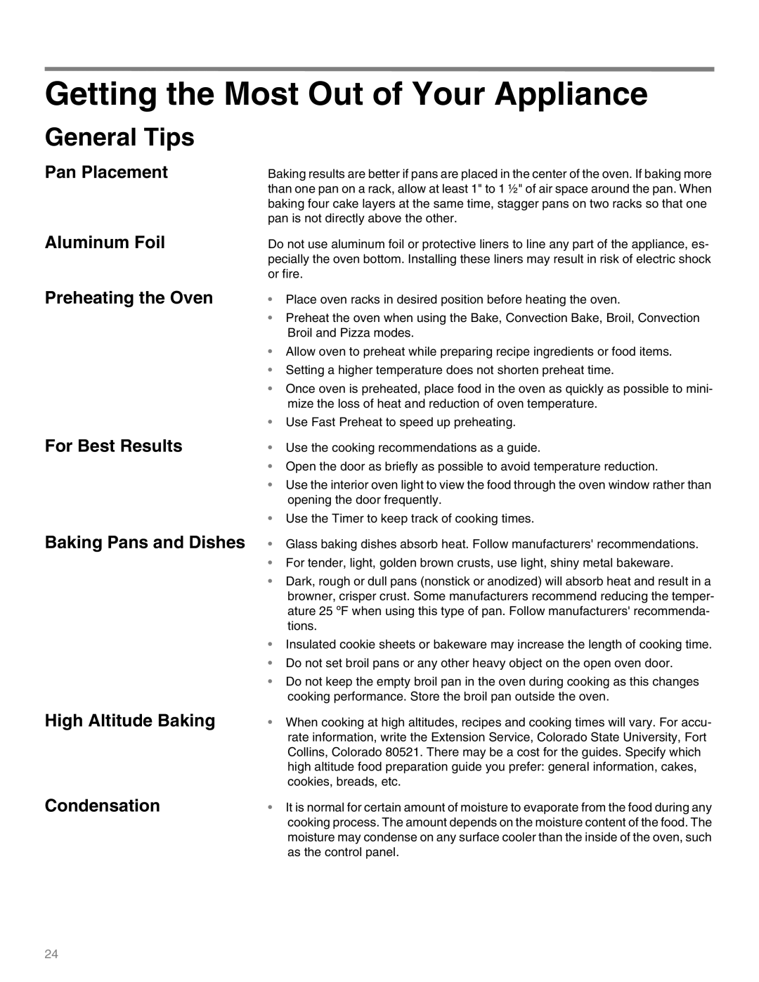 Thermador M271E, M301E manual Getting the Most Out of Your Appliance, General Tips 