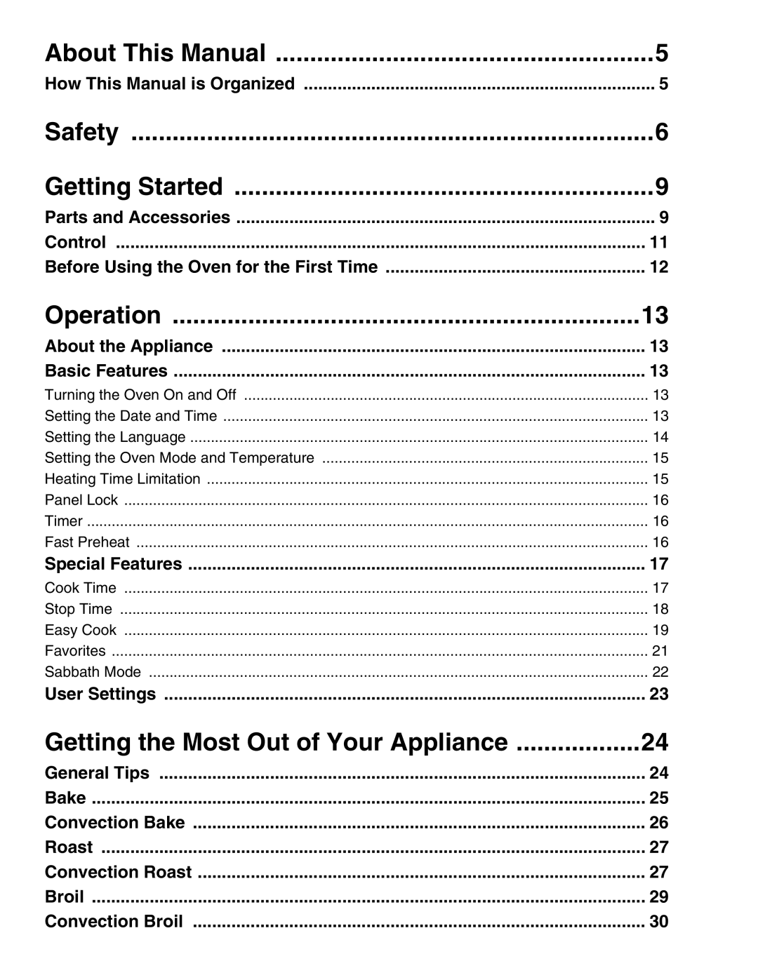 Thermador M301E, M271E manual About This Manual, Safety Getting Started, Operation, Getting the Most Out of Your Appliance 