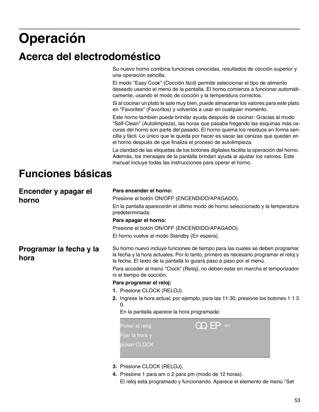 Thermador M301E, M271E manual Operación, Acerca del electrodoméstico, Funciones básicas 