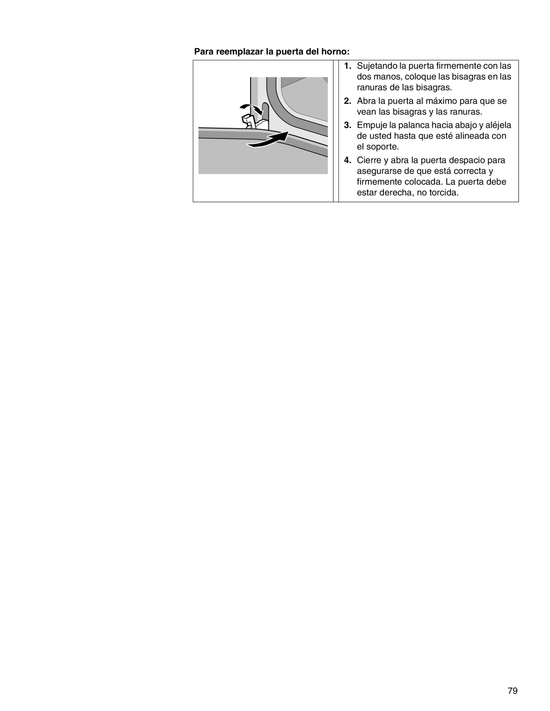 Thermador M301E, M271E manual Para reemplazar la puerta del horno 