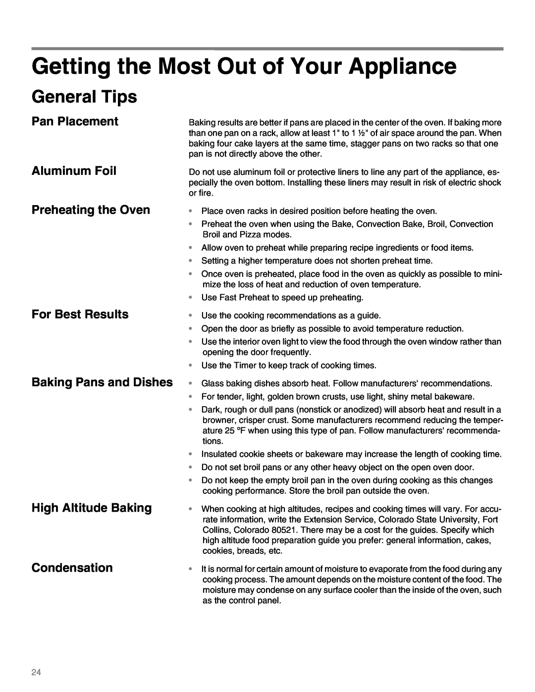 Thermador M271E, M301E manual Getting the Most Out of Your Appliance, General Tips 