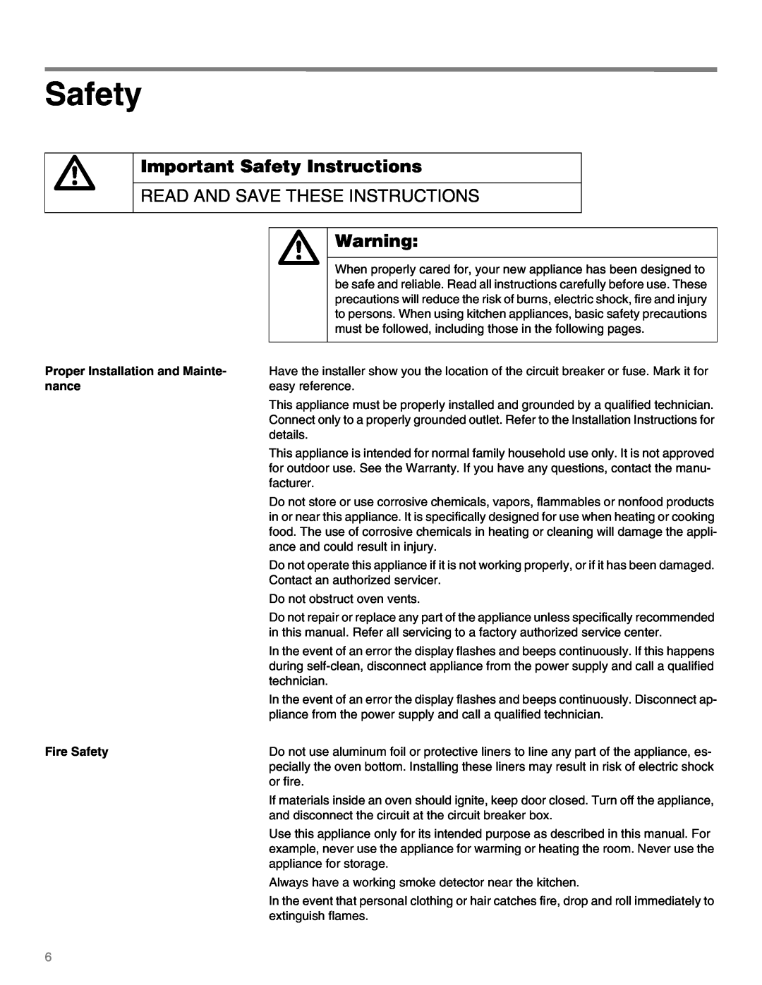 Thermador M271E, M301E manual Read And Save These Instructions, Proper Installation and Mainte, nance, Fire Safety 