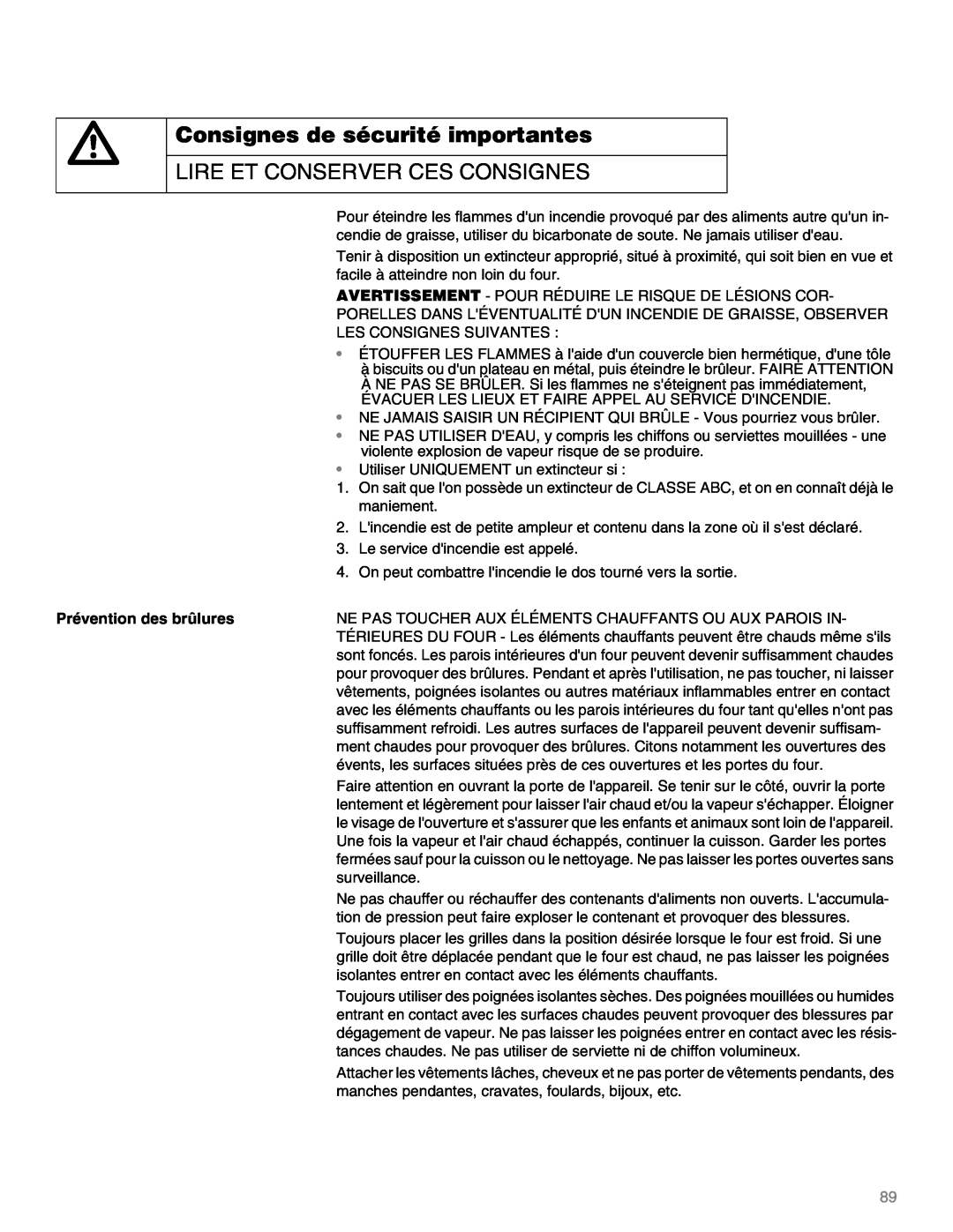Thermador M301E, M271E manual Lire Et Conserver Ces Consignes, Prévention des brûlures 