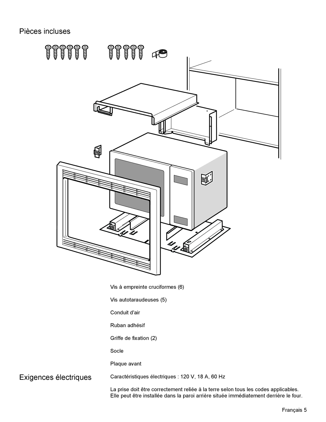 Thermador MCT30E, MCT27E installation manual Pièces incluses Exigences électriques 