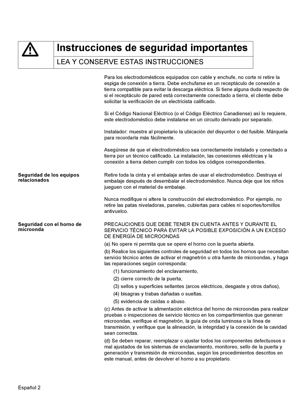 Thermador MCT27E, MCT30E installation manual Instrucciones de seguridad importantes 