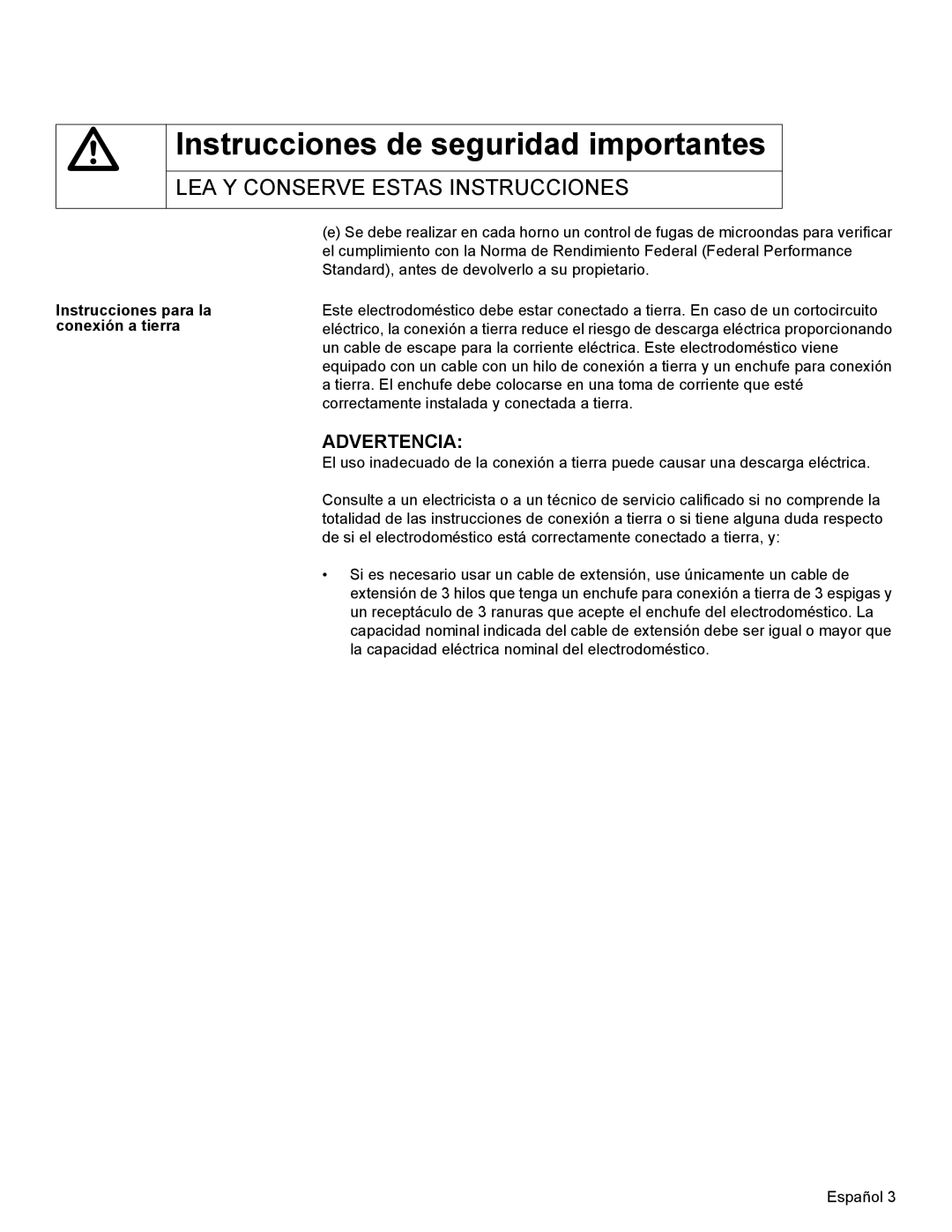 Thermador MCT30E, MCT27E installation manual Instrucciones para la conexión a tierra 