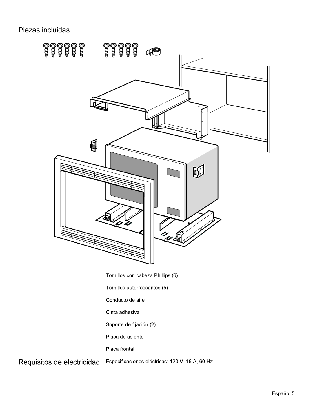 Thermador MCT30E, MCT27E installation manual Piezas incluidas 