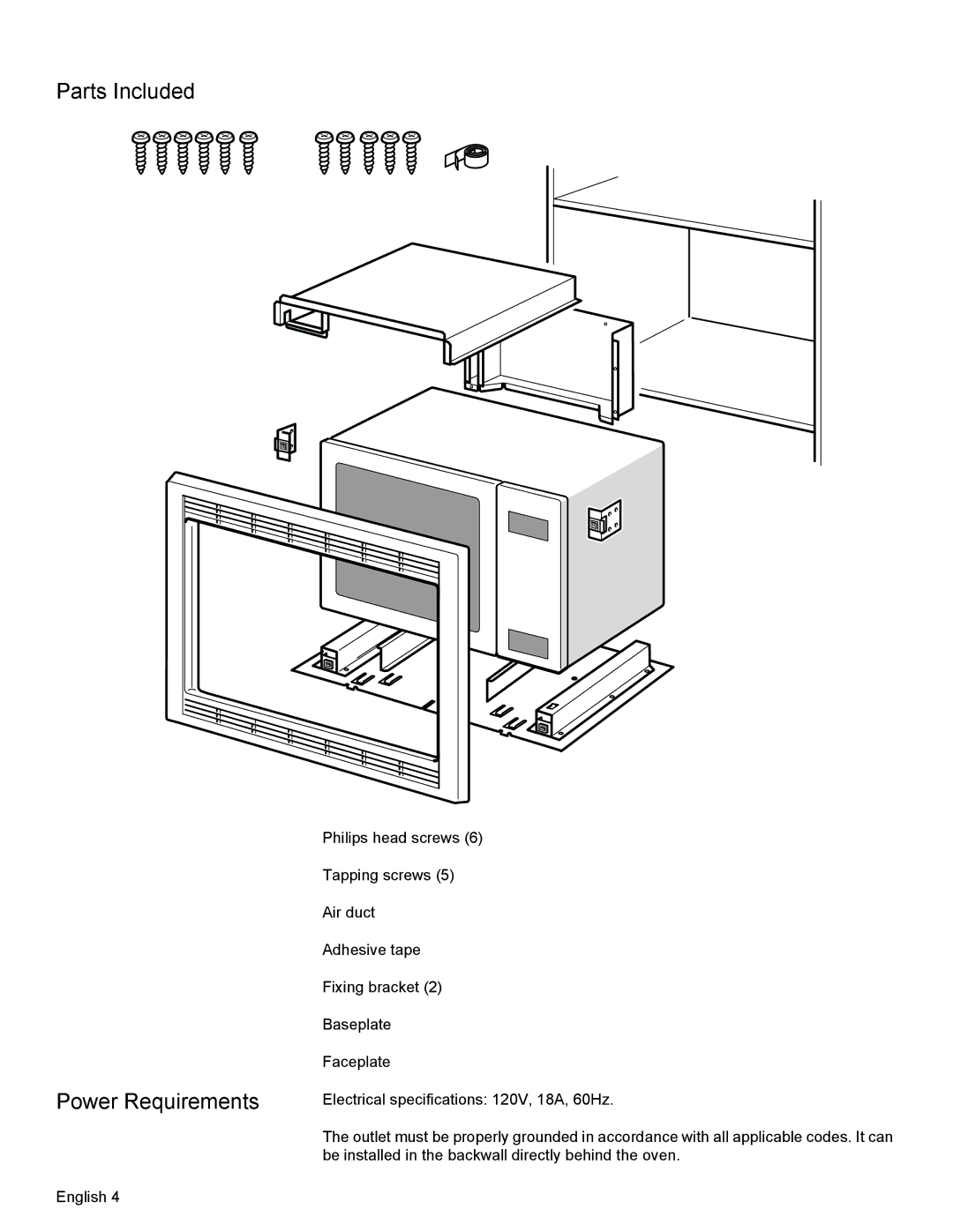 Thermador MCT27E, MCT30E installation manual Parts Included Power Requirements 