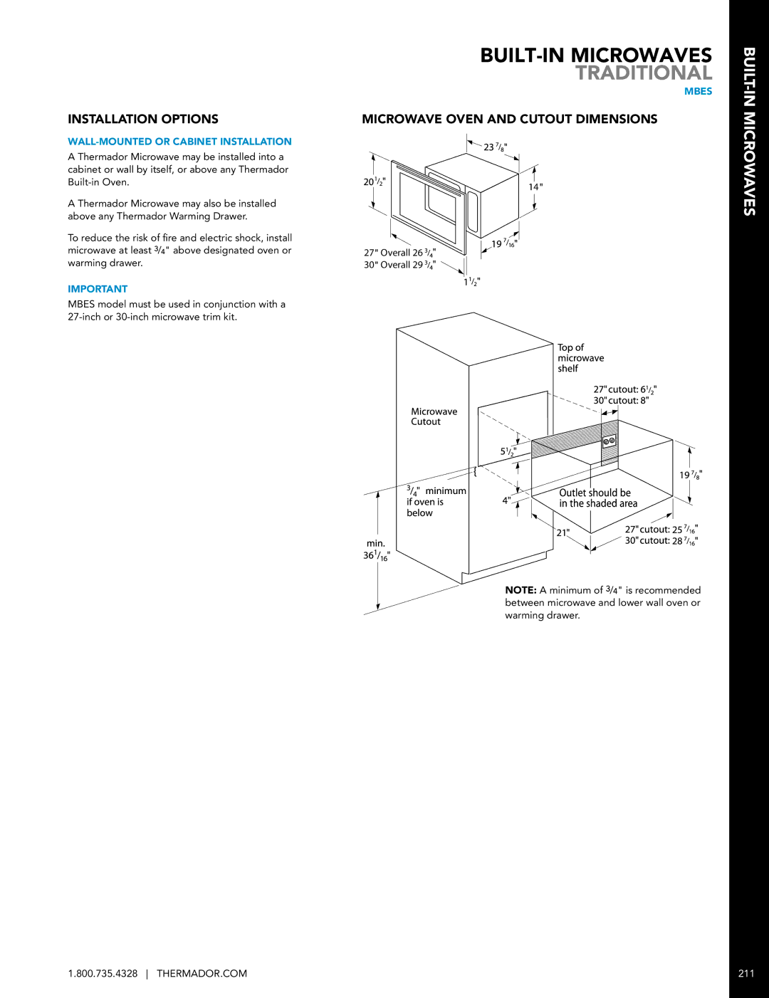 Thermador MD24JS manual Traditional, Installation Options, Microwave Oven and Cutout Dimensions 