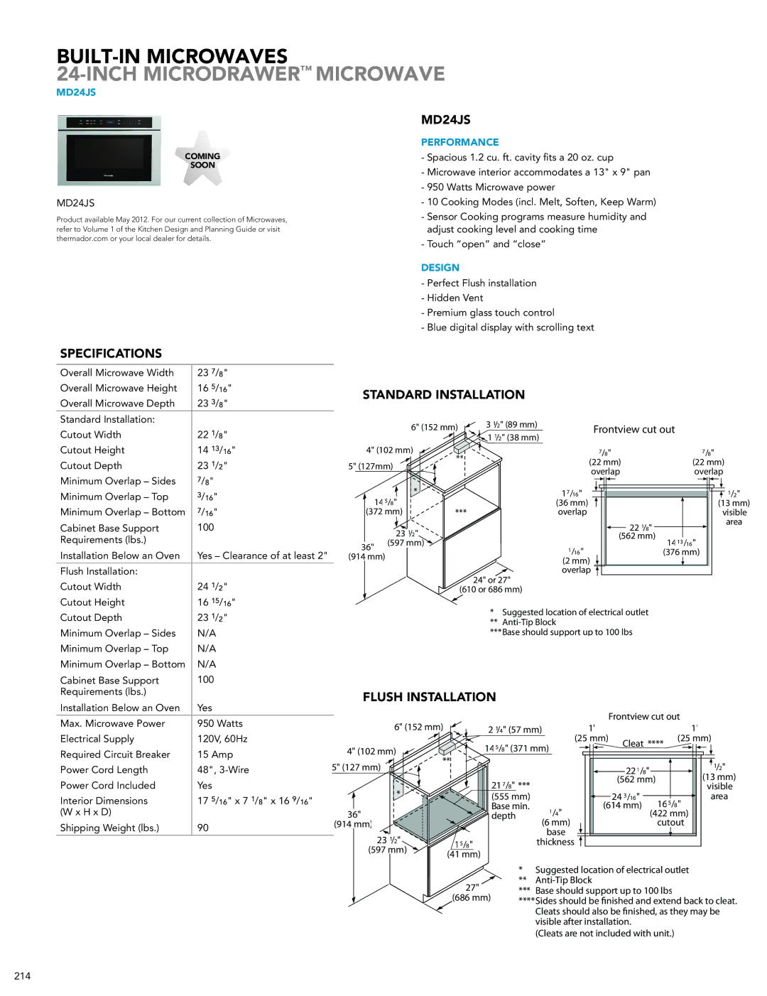 Thermador MD24JS manual Performance, Design 