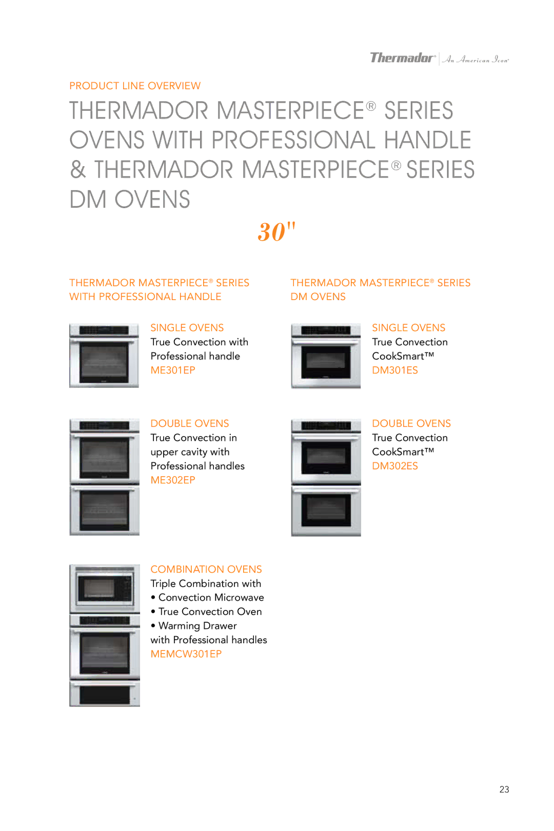 Thermador ME301ES manual Thermador Masterpiece Series DM Ovens, ME302EP Combination Ovens 