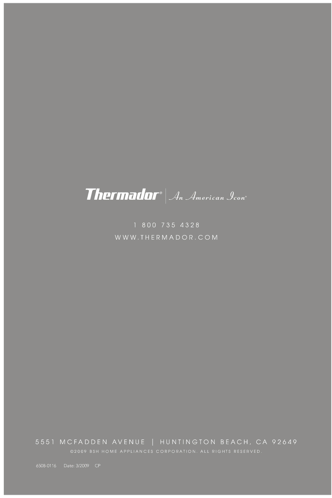 Thermador ME301ES manual Date 3/2009 CP 