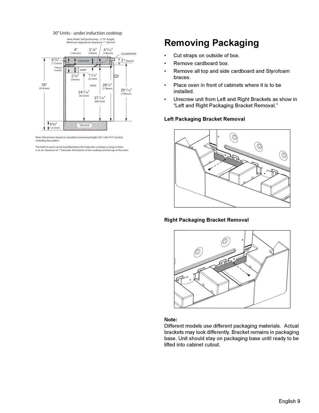 Thermador MEMCW271 installation manual Removing Packaging 