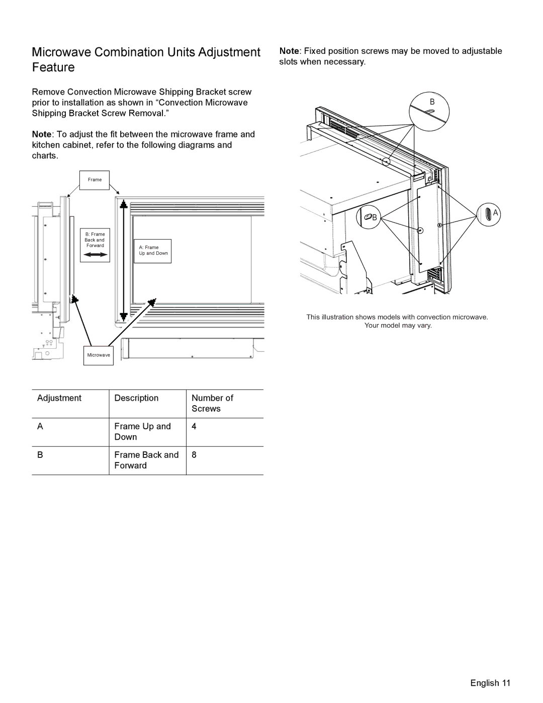 Thermador MEMCW271 installation manual Microwave Combination Units Adjustment Feature 