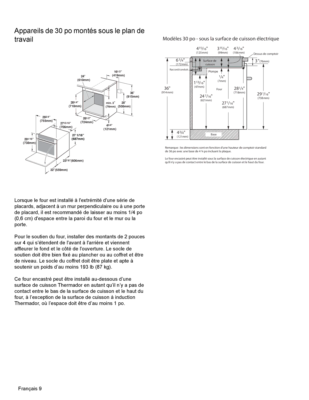 Thermador MEMCW271 Appareils de 30 po montés sous le plan de travail, Modèles 30 po sous la surface de cuisson électrique 