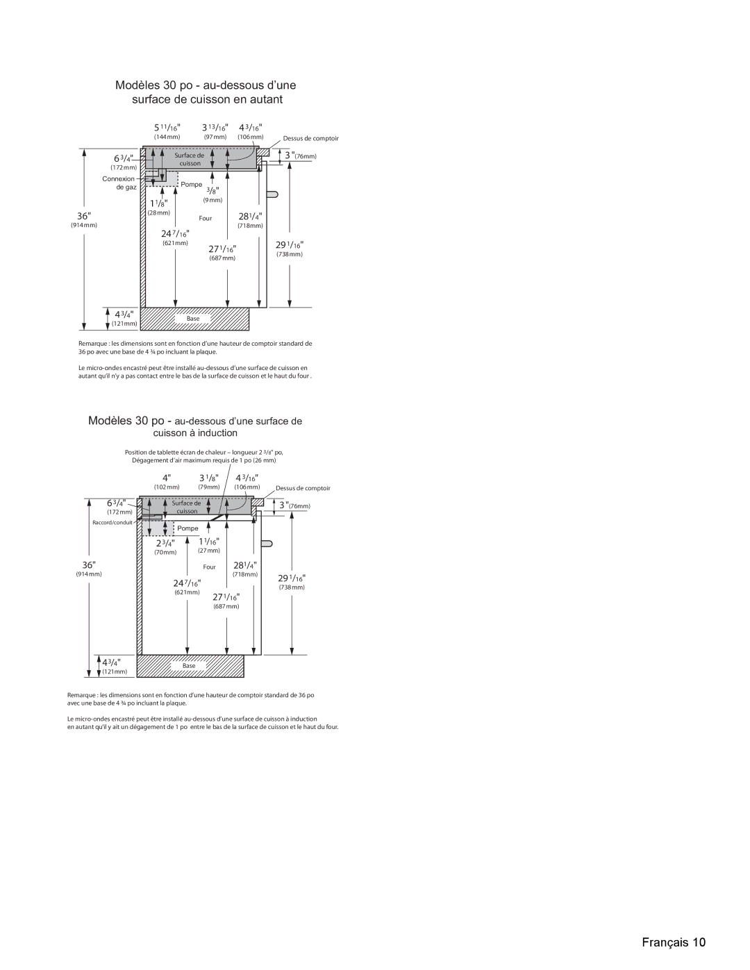 Thermador MEMCW271 installation manual Modèles 30 po au-dessous d’une 