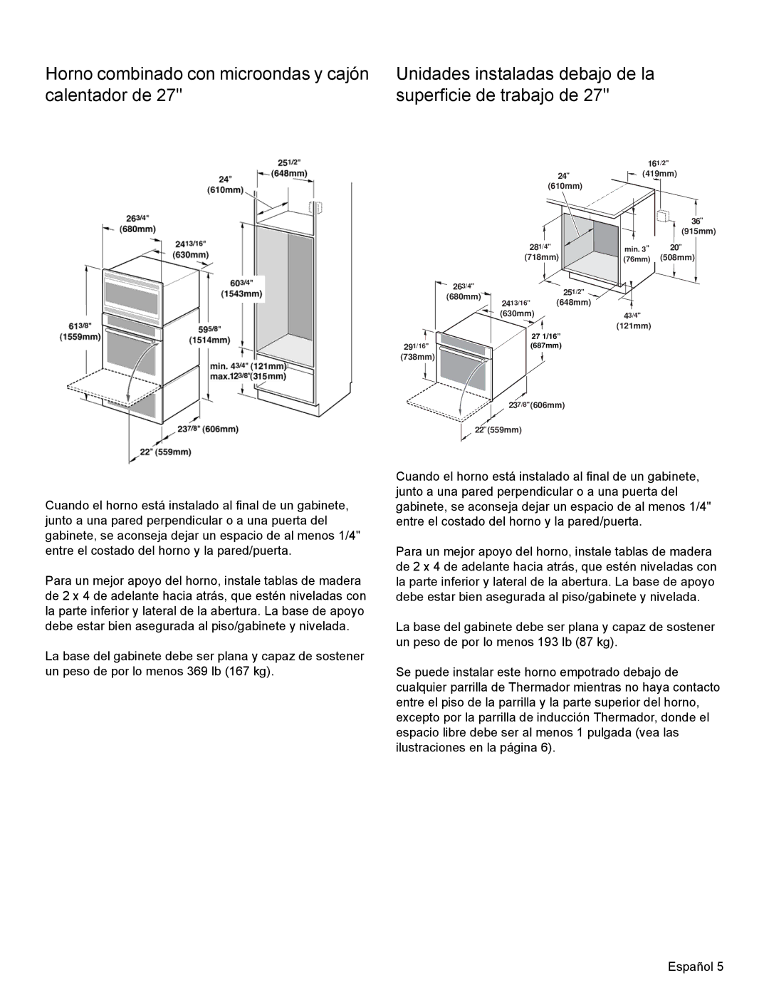 Thermador MEMCW271 installation manual 24 419mm 610mm 36 915mm 