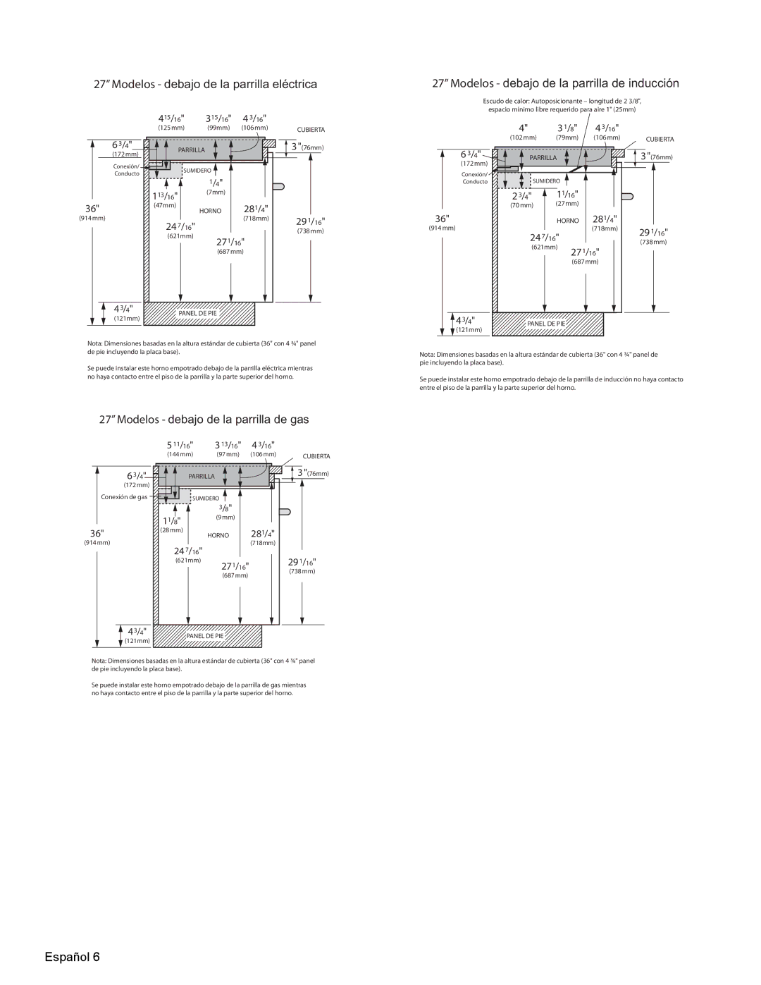 Thermador MEMCW271 installation manual Modelos debajo de la parrilla eléctrica 