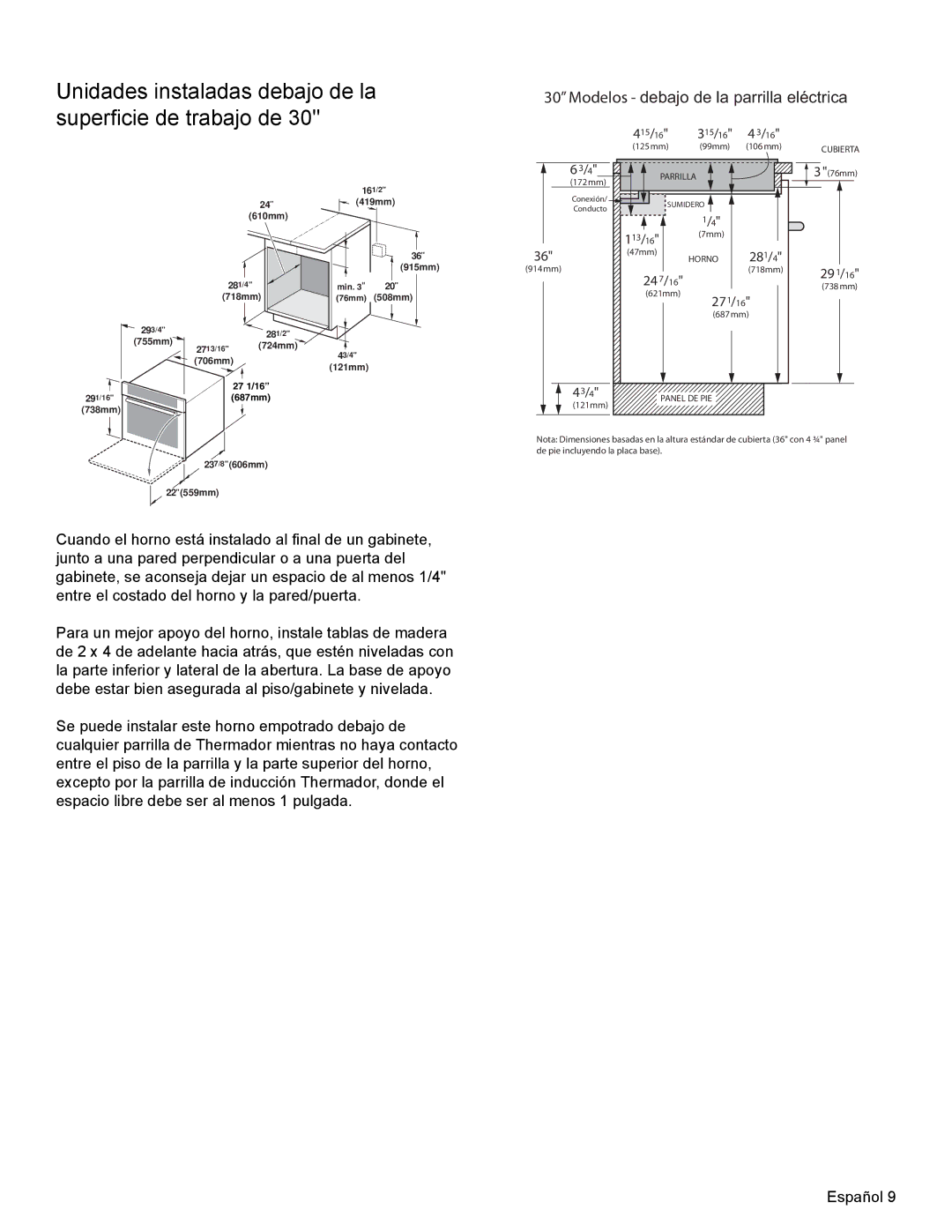 Thermador MEMCW271 installation manual Modelos debajo de la parrilla eléctrica 