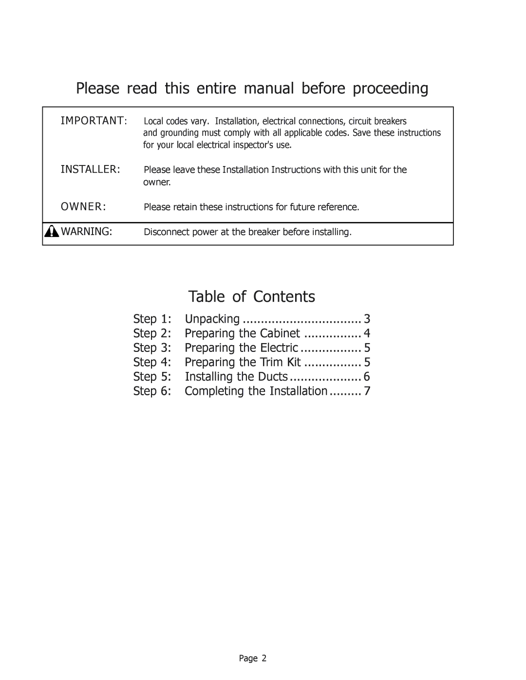 Thermador MET27B, MET30B installation instructions Please read this entire manual before proceeding 