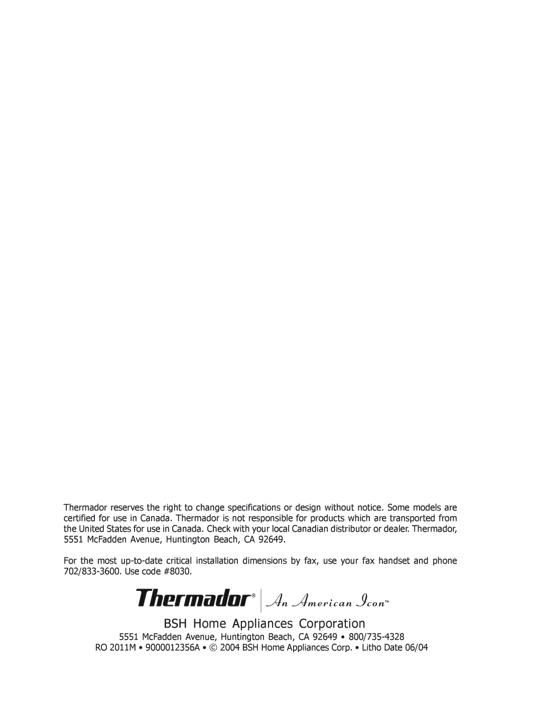 Thermador MET27B, MET30B installation instructions BSH Home Appliances Corporation 