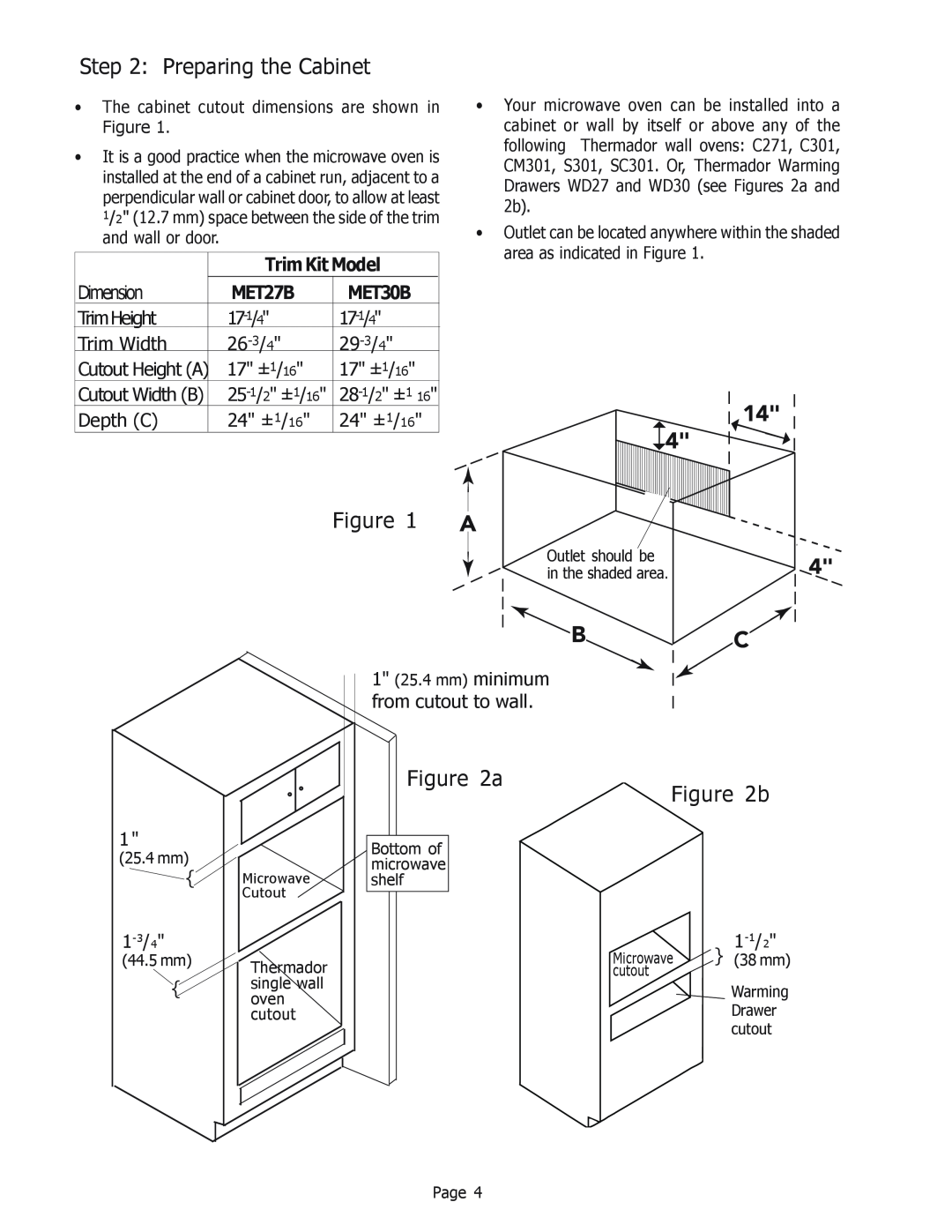 Thermador MET27B, MET30B installation instructions b, Trim Kit Model 