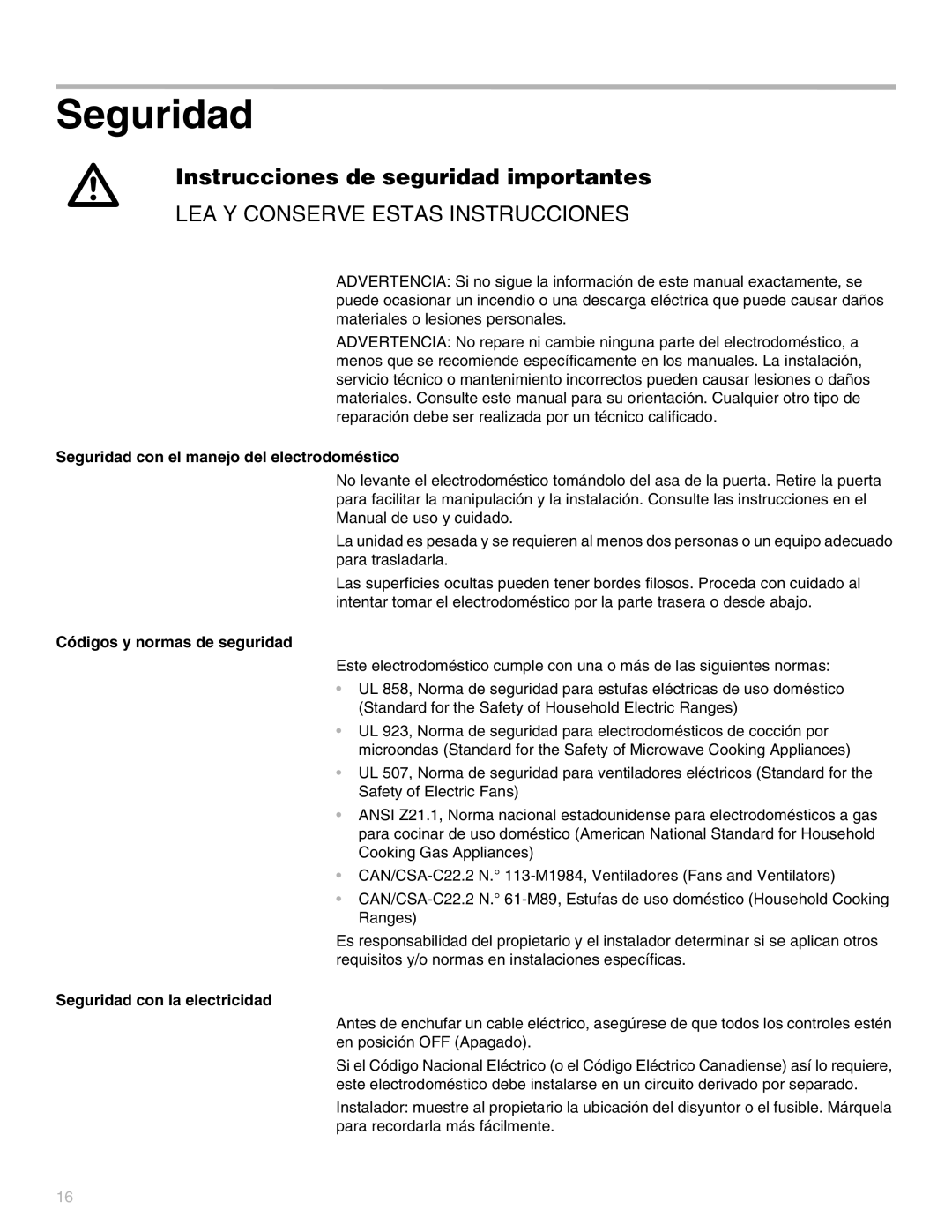 Thermador MEW301, MEMW301, MEM271 Instrucciones de seguridad importantes, Seguridad con el manejo del electrodoméstico 