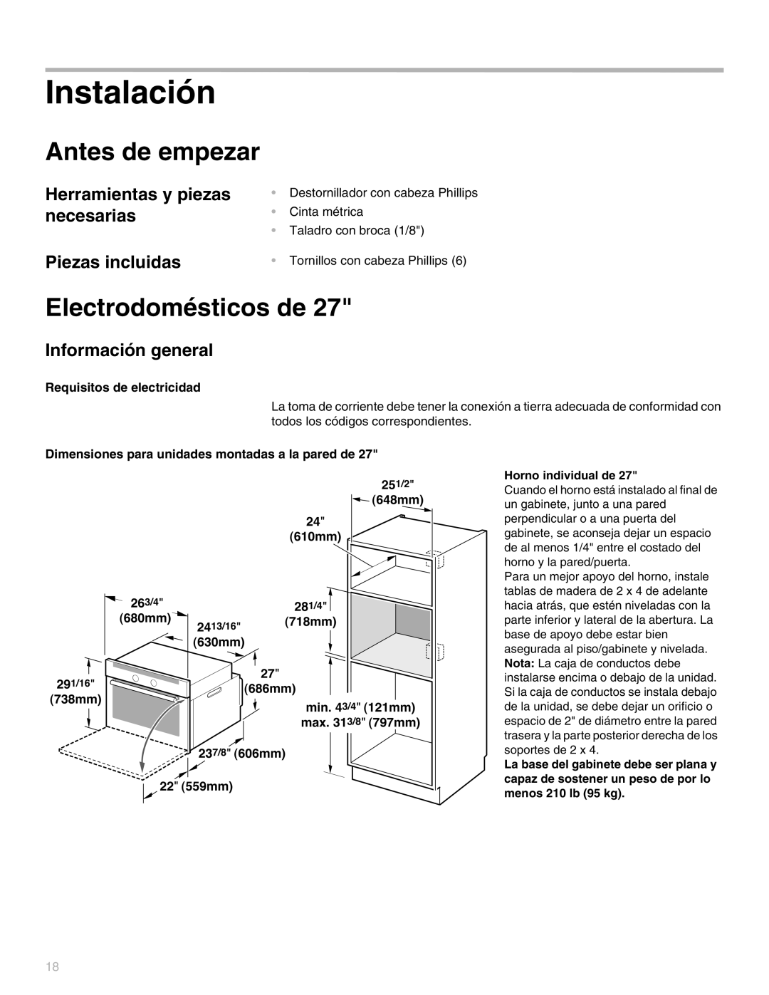 Thermador M301, MEW301, MEMW301 Antes de empezar, Electrodomésticos de, Herramientas y piezas necesarias Piezas incluidas 