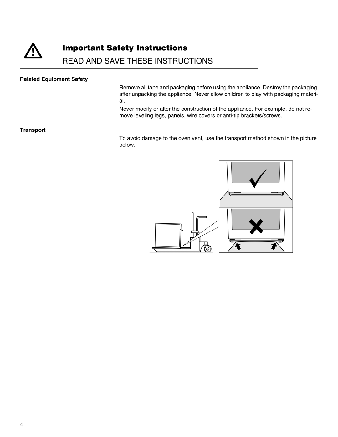 Thermador MED272, MEW301, MEMW301, MEM271, MEM301, MEMC301, MEMW271, PO301, ME302, MEMCW301 Related Equipment Safety, Transport 